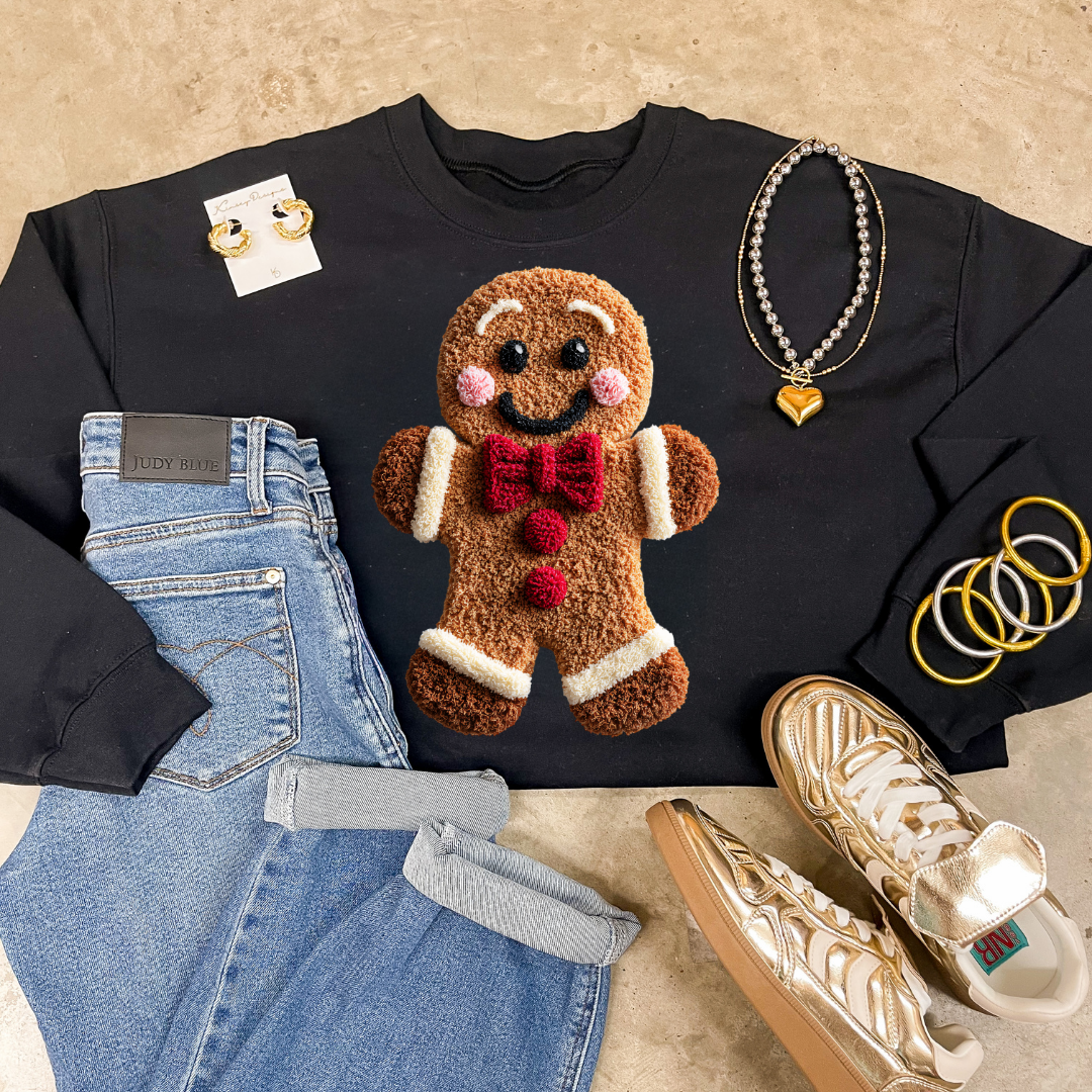 Online Exclusive | Gingerbread Man Faux Yarn Christmas Graphic on Tee and Sweatshirt Options