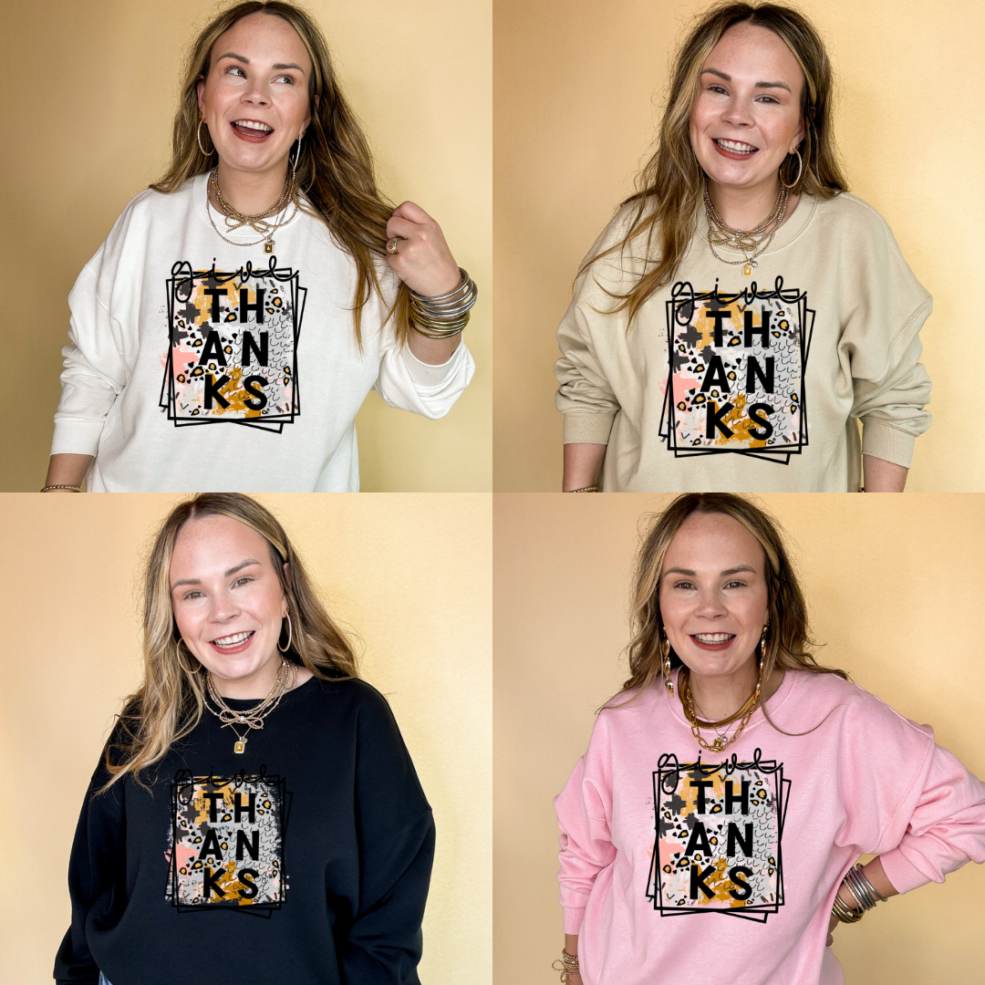 Online Exclusive | Give Thanks Abstract Animal Print Graphic Sweatshirt in Multiple Color Options