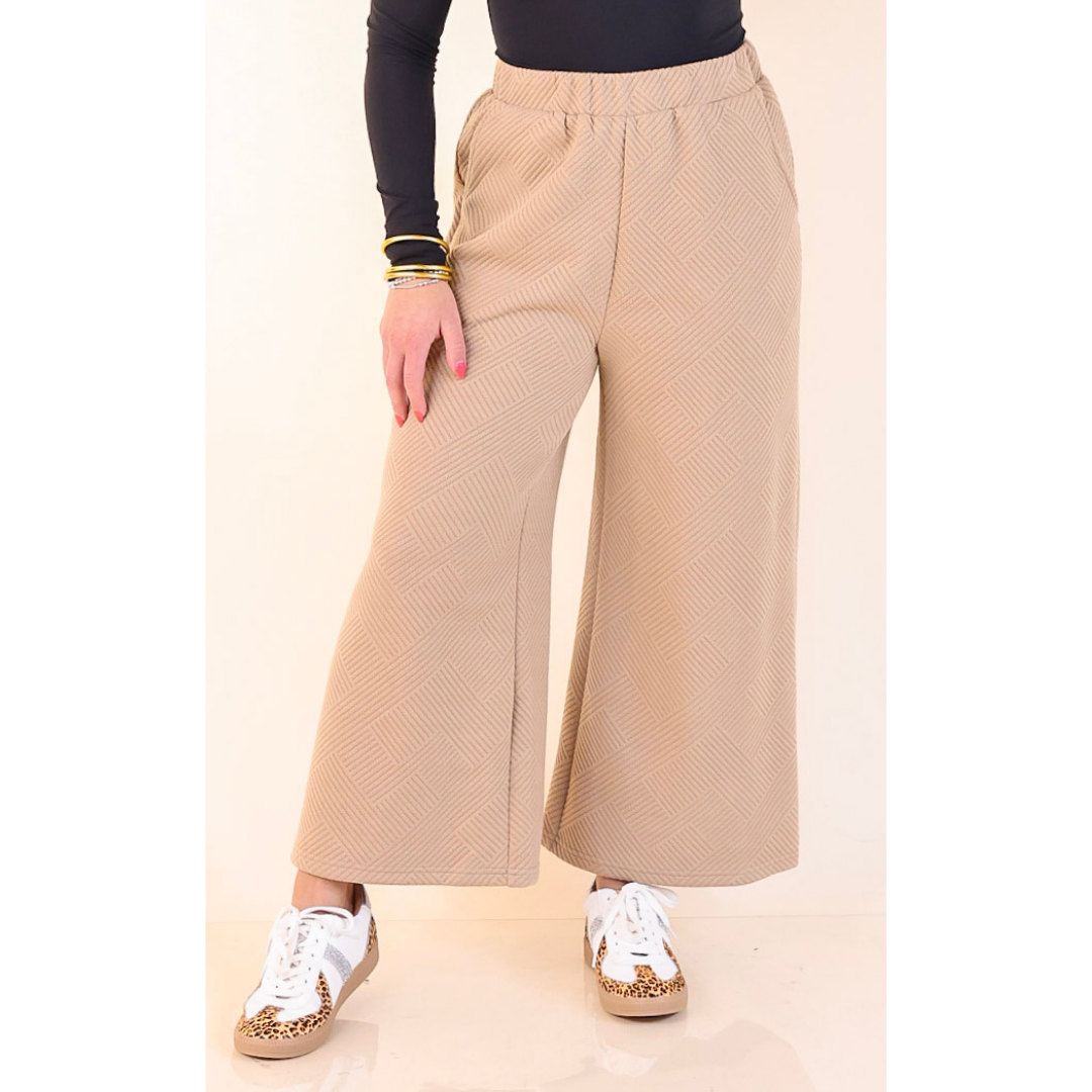 Glamour on the Go Textured Wide Leg Pant in Tan