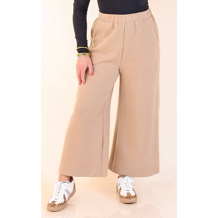 Glamour on the Go Textured Wide Leg Pant in Tan