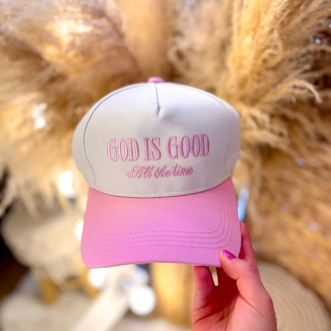 God is Good All The Time Two Tone Canvas Trucker Cap in Multiple Color Options