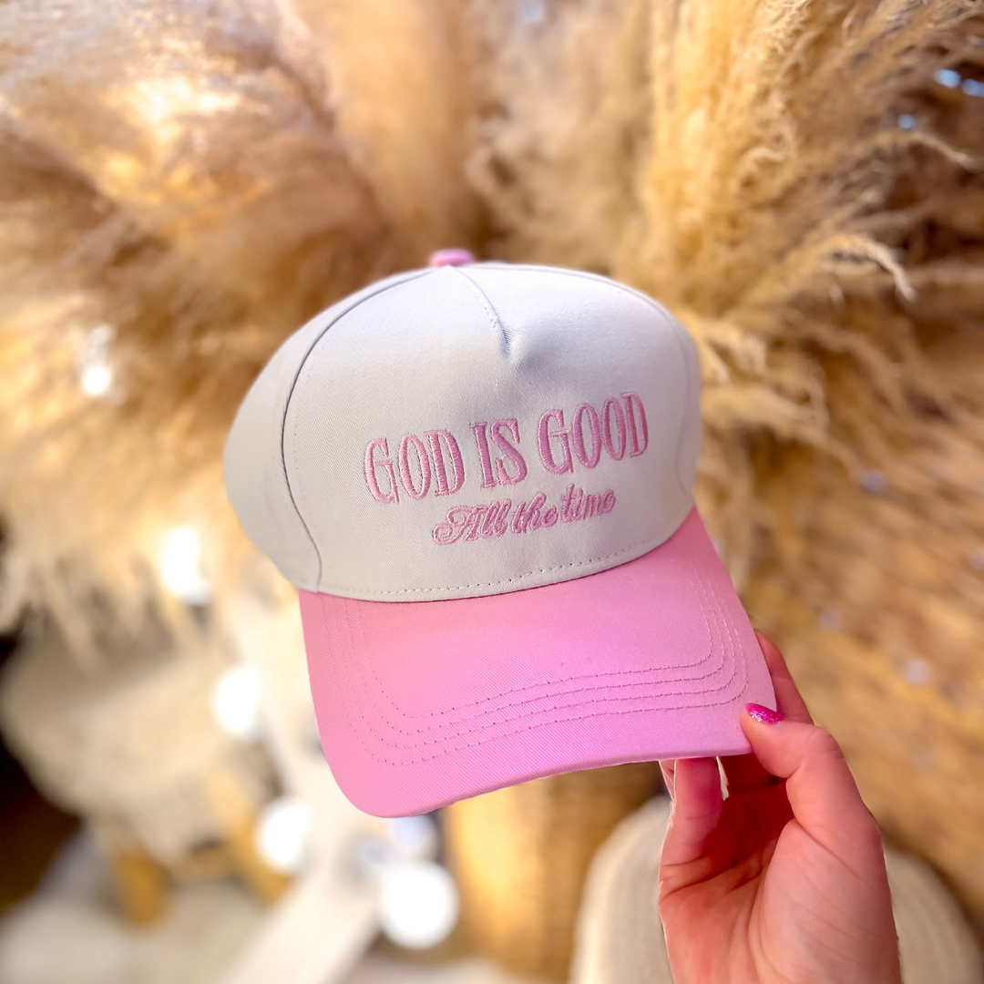 God is Good All The Time Two Tone Canvas Trucker Cap in Multiple Color Options