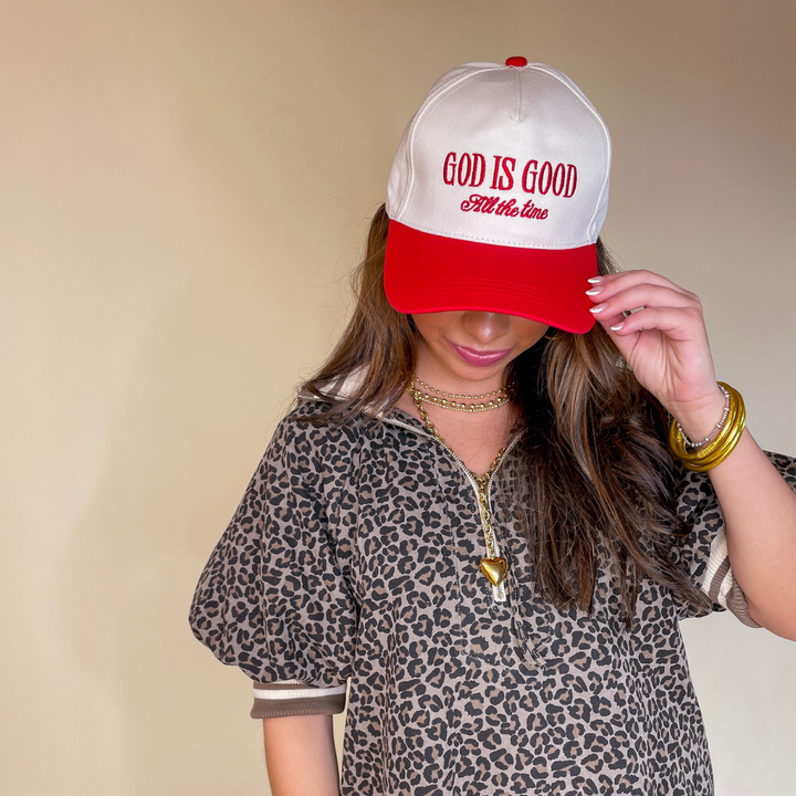 God is Good All The Time Two Tone Canvas Trucker Cap in Multiple Color Options