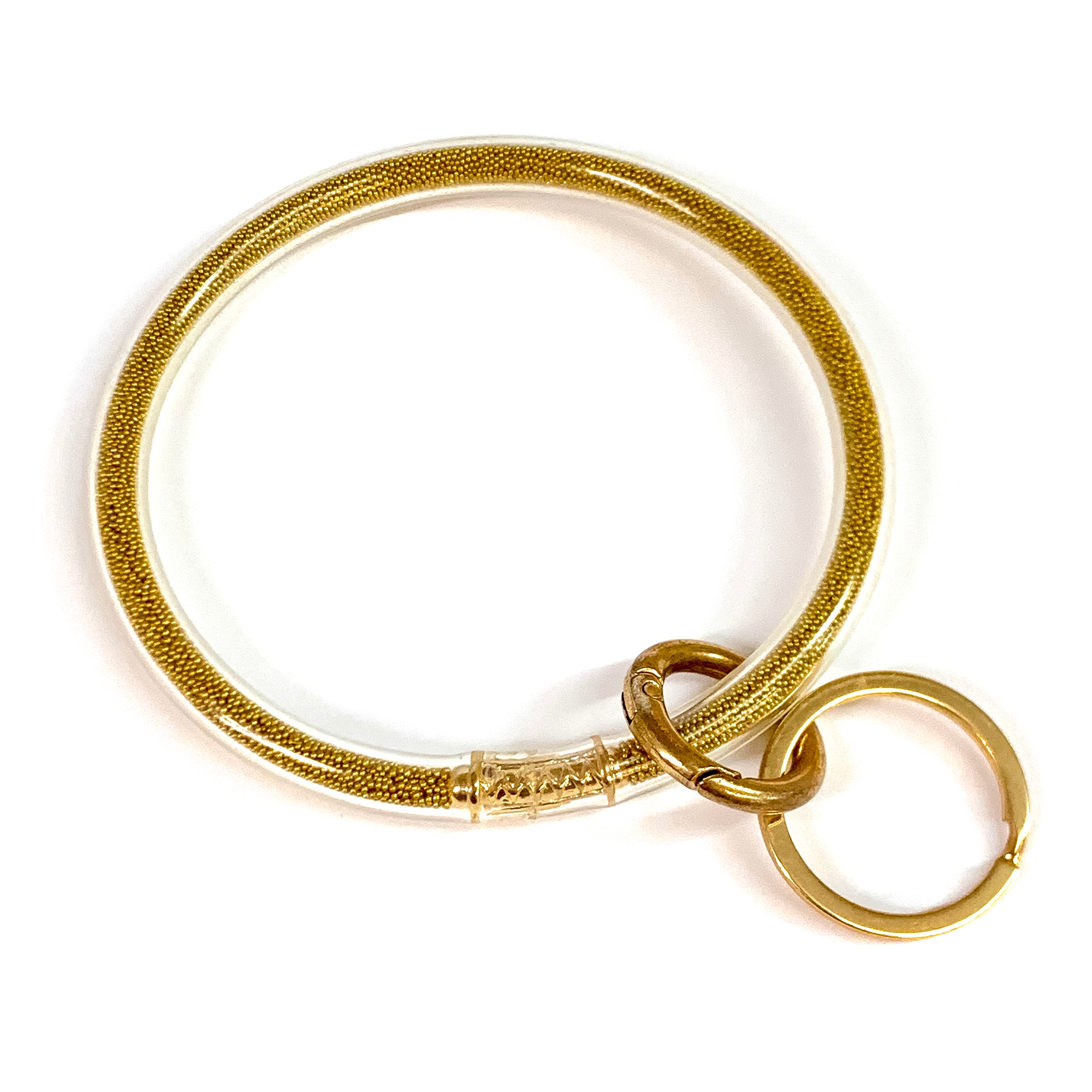 Clear O Bangle Key Ring with Micro Beads in Gold