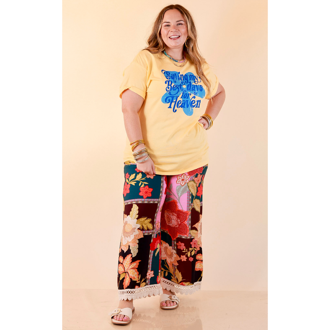 Good Things Coming "Saving My Best Days for Heaven" Flower Print Short Sleeve Graphic Tee in Butter Yellow