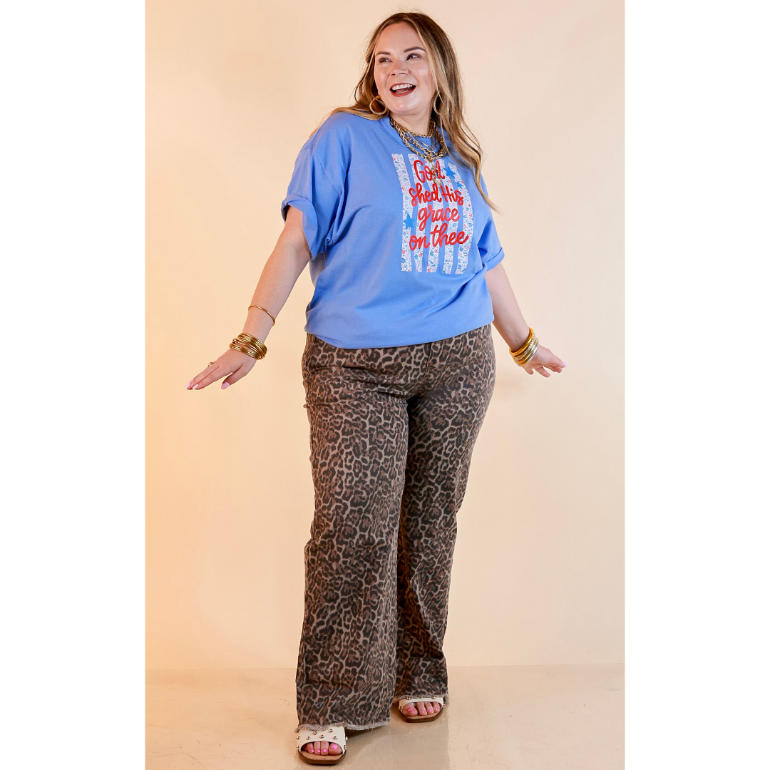 Grace Upon Grace Short Sleeve Graphic Tee with Floral Detailing in Sky Blue