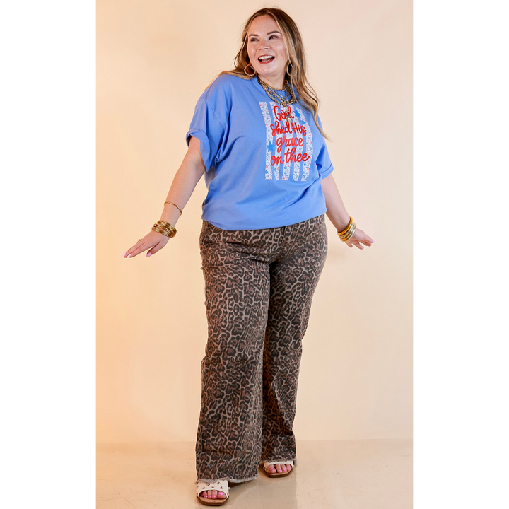 Grace Upon Grace Short Sleeve Graphic Tee with Floral Detailing in Sky Blue