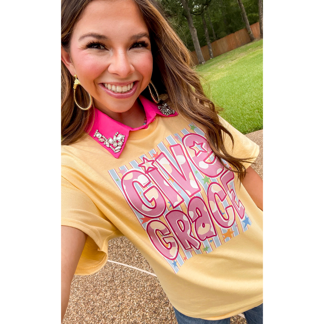Grace in Every Season "Give Grace" Short Sleeve Graphic Tee in Butter Yellow