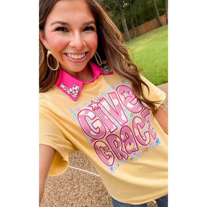 Grace in Every Season "Give Grace" Short Sleeve Graphic Tee in Butter Yellow