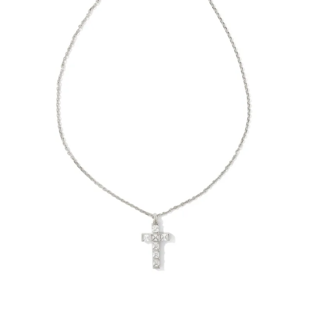 Kendra Scott | Gracie Silver Cross Pendant Necklace in White Crystal - Giddy Up Glamour Boutique