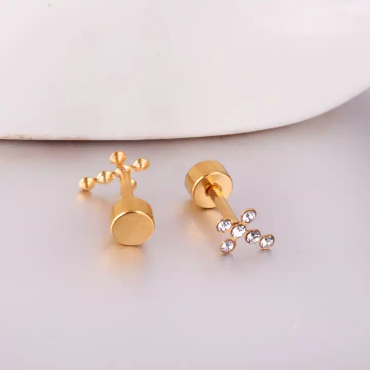 Linny Co | Clara Cross Gold Tone Flatback Stud Earrings