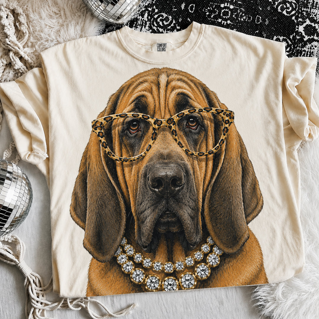 Made to Order | Boujee Bloodhound Design Printed Graphic Design Tee or Sweatshirt in Multiple Printing Options on Ivory