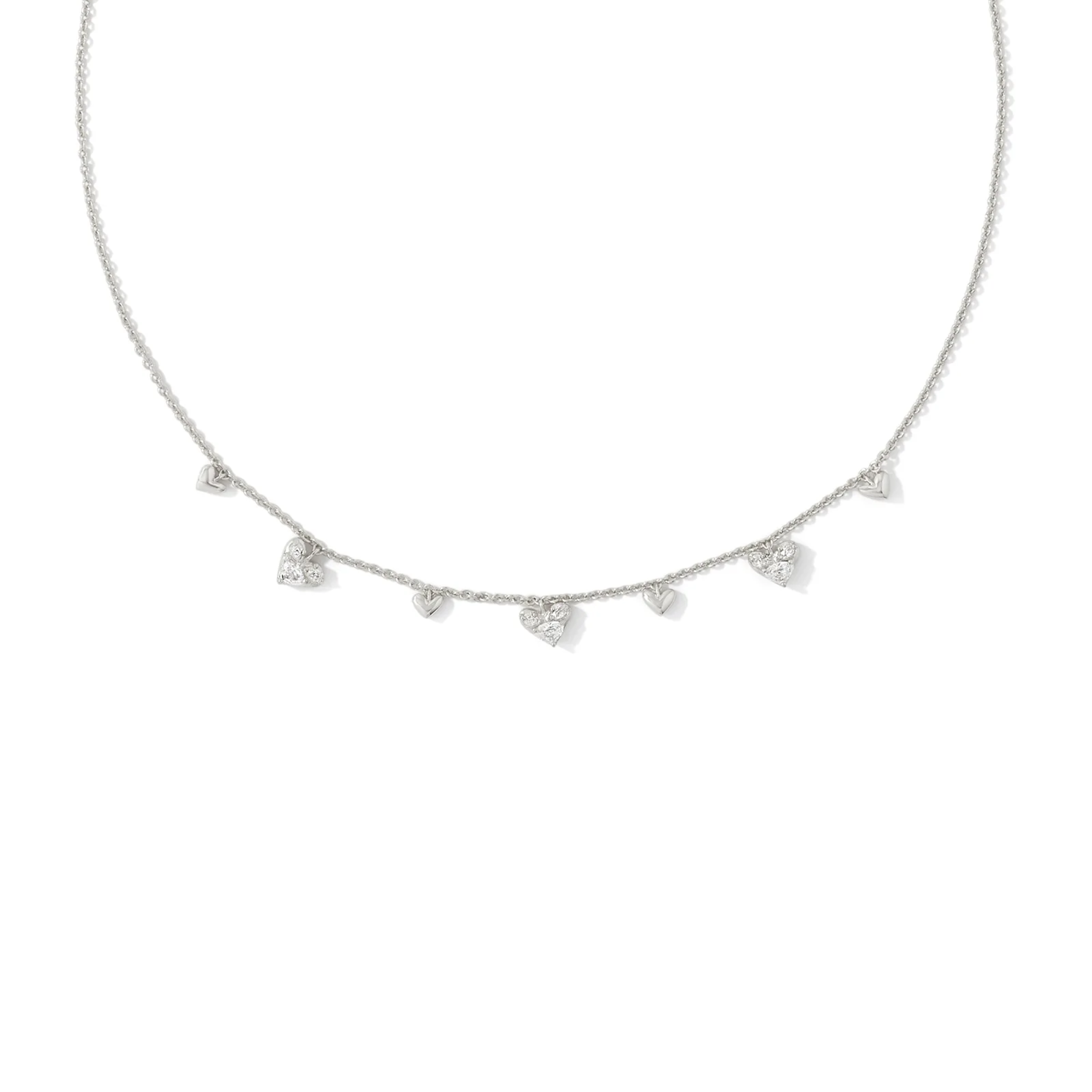 Kendra Scott | Haven Silver Crystal Heart Choker Necklace in White Crystal - Giddy Up Glamour Boutique