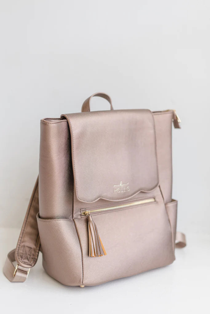 Hollis | Frilly Full Size Backpack in Metallic Mocha - Giddy Up Glamour Boutique