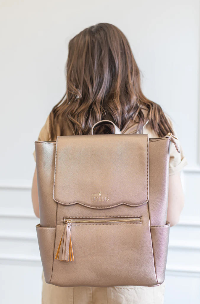 Hollis | Frilly Full Size Backpack in Metallic Mocha - Giddy Up Glamour Boutique