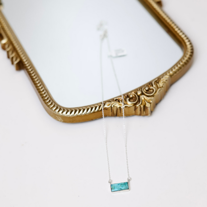 Hada Collection  Handmade Sterling Silver Mini Kingman Turquoise Bar Pendant Necklaces