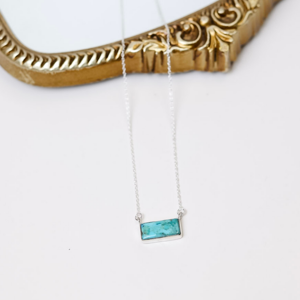 Hada Collection  Handmade Sterling Silver Mini Kingman Turquoise Bar Pendant Necklaces