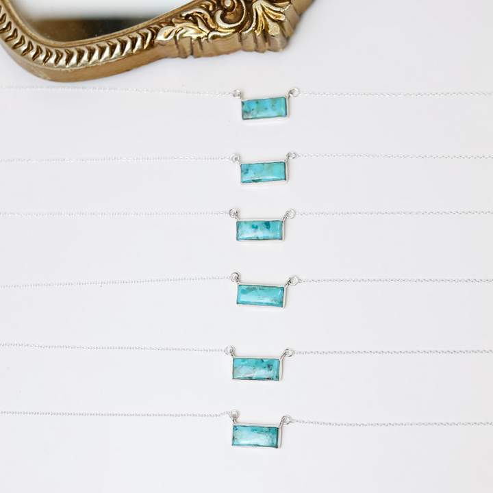 Hada Collection  Handmade Sterling Silver Mini Kingman Turquoise Bar Pendant Necklaces