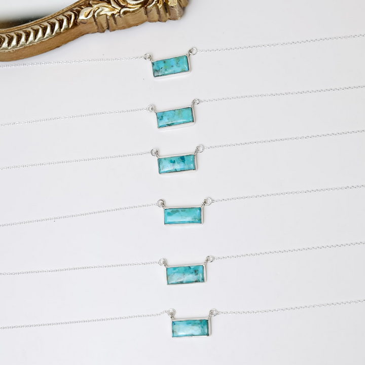 Hada Collection  Handmade Sterling Silver Mini Kingman Turquoise Bar Pendant Necklaces