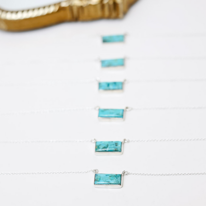 Hada Collection  Handmade Sterling Silver Mini Kingman Turquoise Bar Pendant Necklaces