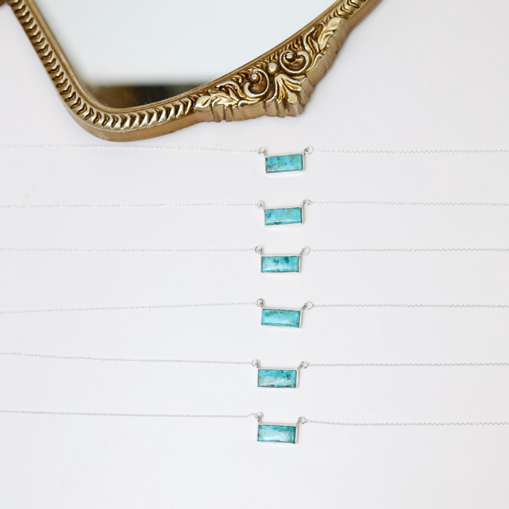 Hada Collection  Handmade Sterling Silver Mini Kingman Turquoise Bar Pendant Necklaces