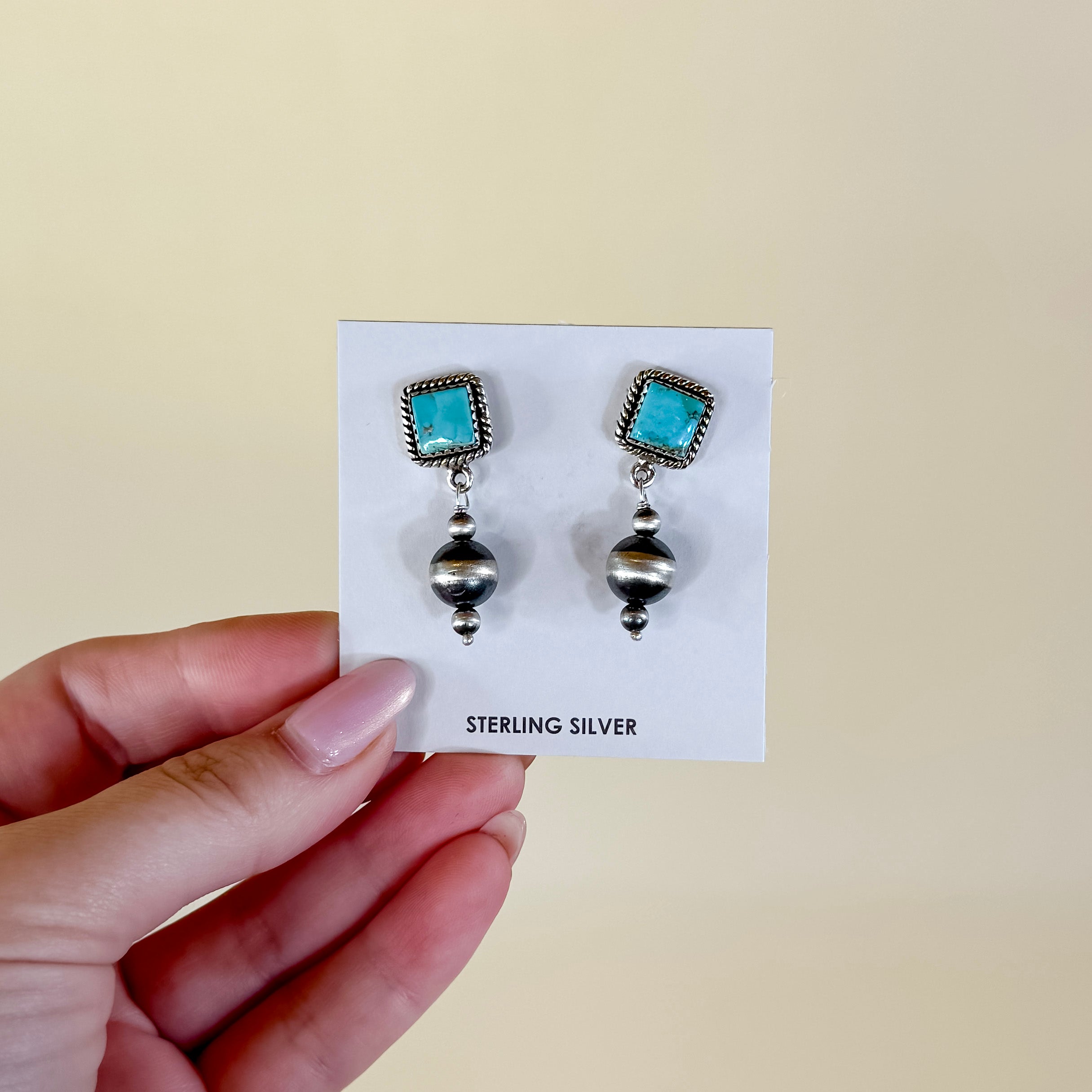 Hada Collection | Handmade Sterling Silver Kingman Turquoise and Navajo Pearl Drop Earrings