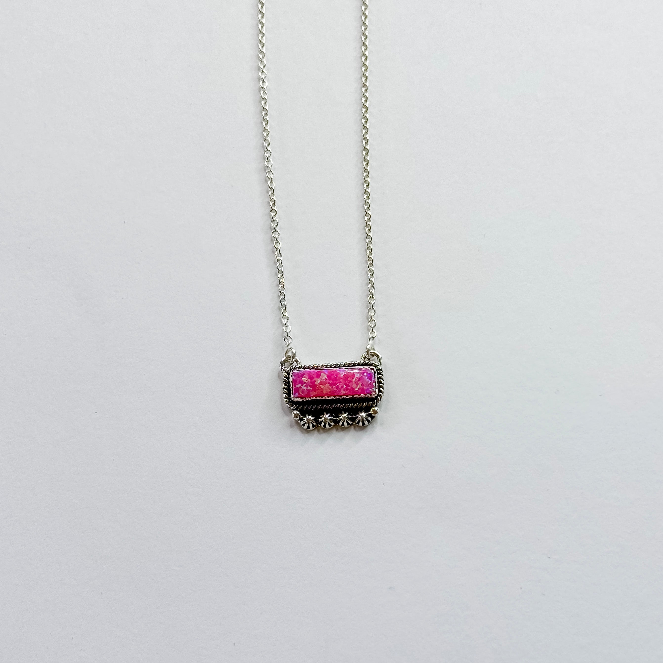 Hada Collection | Handmade Sterling Silver Mini Pink Opal Bar Pendant Necklace