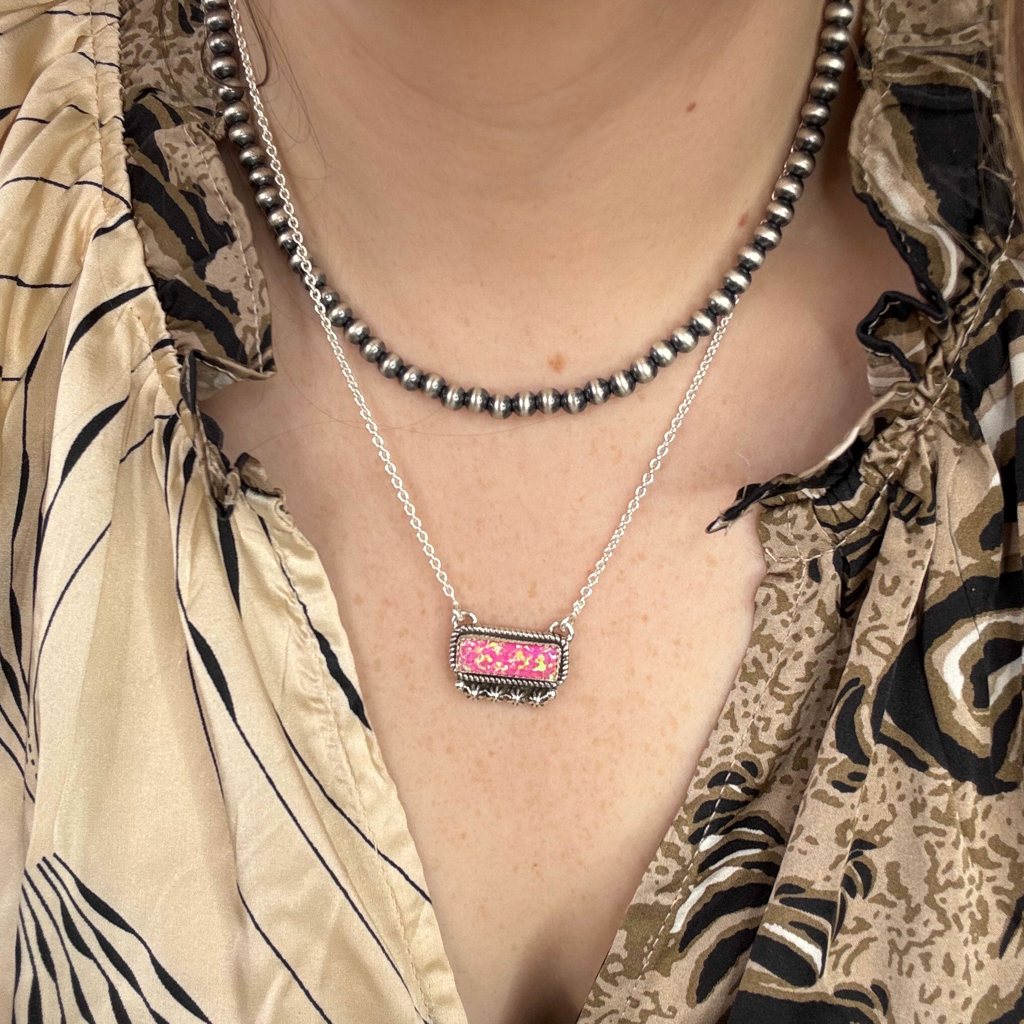 Hada Collection | Handmade Sterling Silver Mini Pink Opal Bar Pendant Necklace