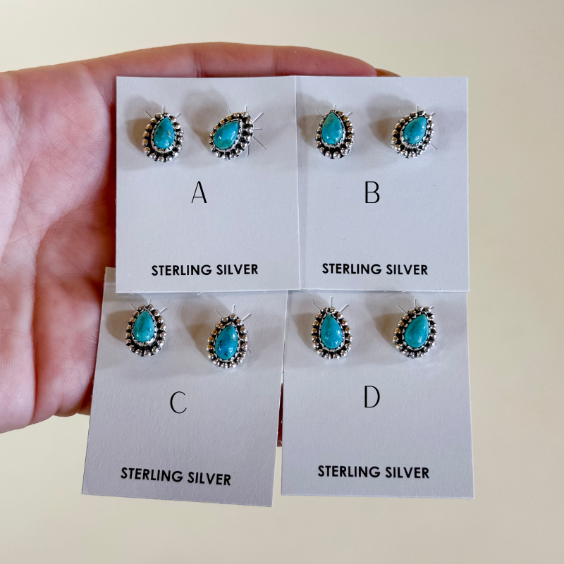 Hada Collection | Handmade Sterling Silver Teardrop Kingman Turquoise Stud Earrings