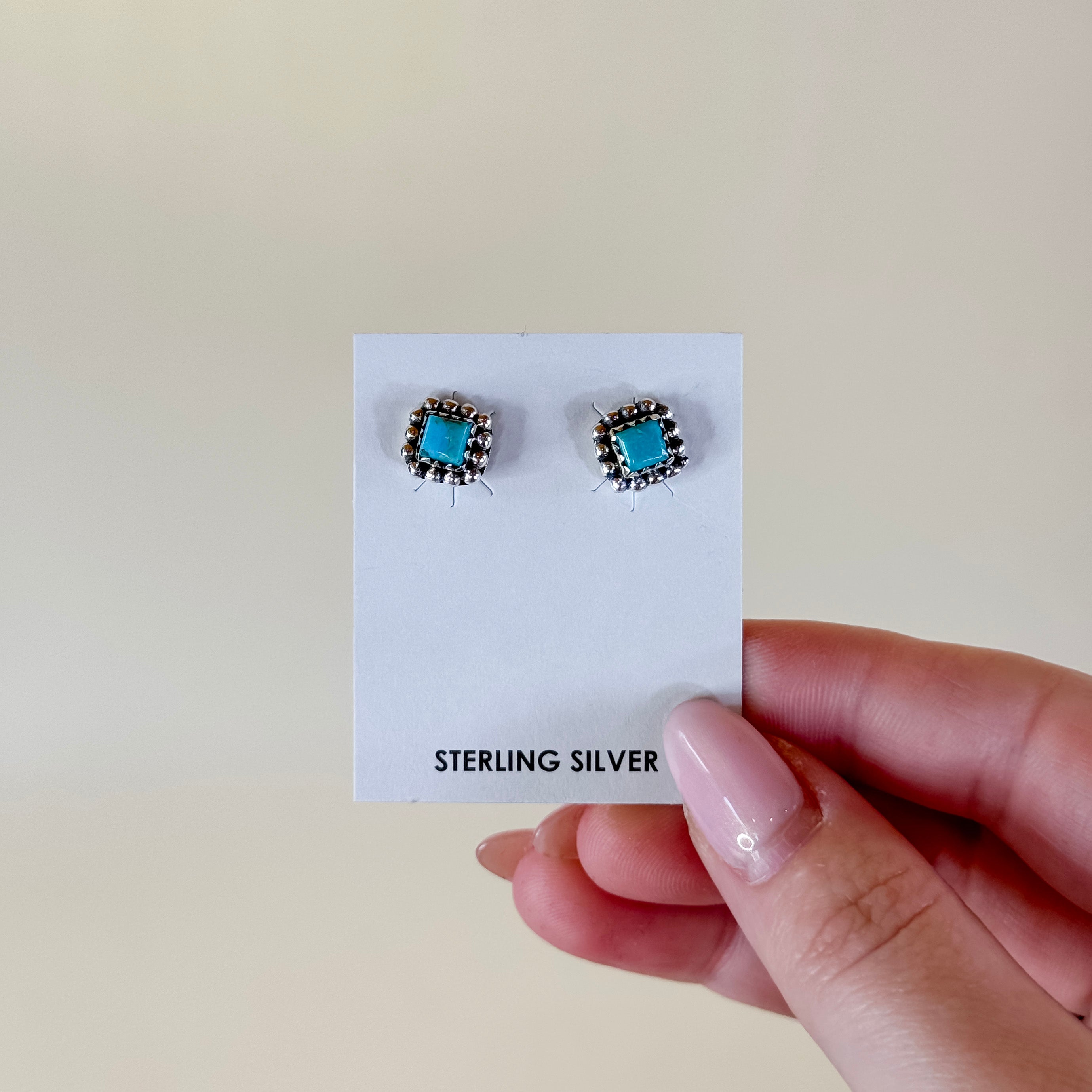 Hada Collection | Handmade Sterling Silver Square Kingman Turquoise Stud Earrings