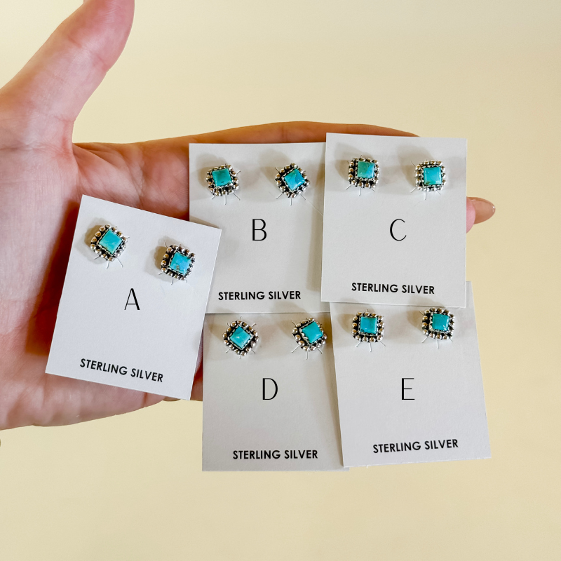 Hada Collection | Handmade Sterling Silver Square Kingman Turquoise Stud Earrings