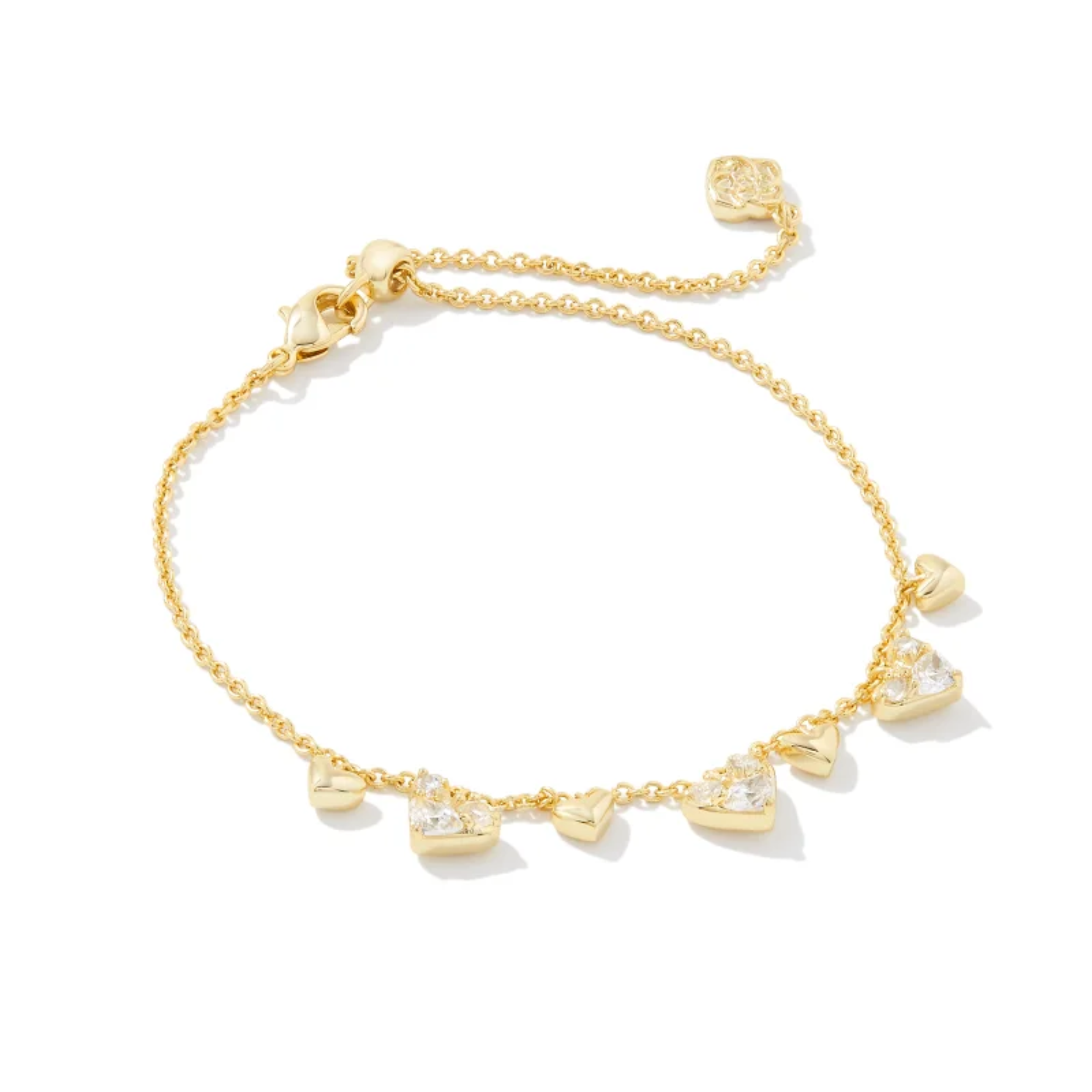 This Haven Heart Gold Crystal Chain Bracelet in white Crystal is pictured on a white background.