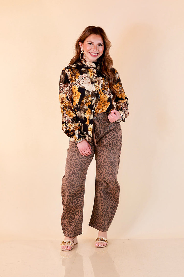 Heart of Gold black and gold floral tie neck long sleeve blouse