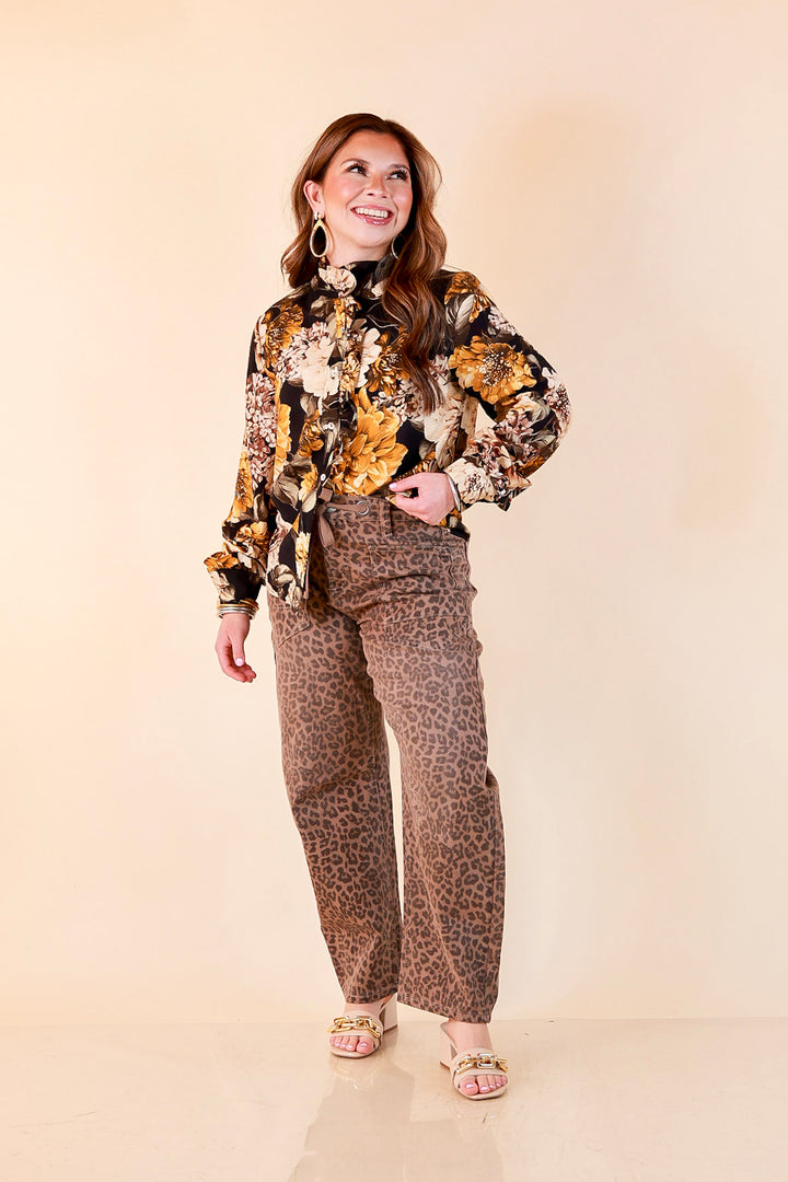Heart of Gold black and gold floral tie neck long sleeve blouse