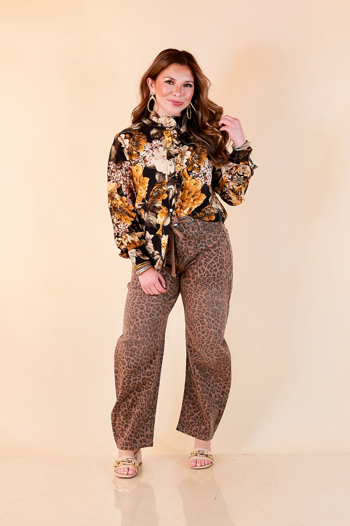 Heart of Gold black and gold floral tie neck long sleeve blouse
