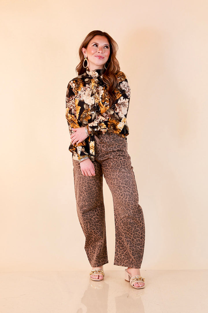Heart of Gold black and gold floral tie neck long sleeve blouse