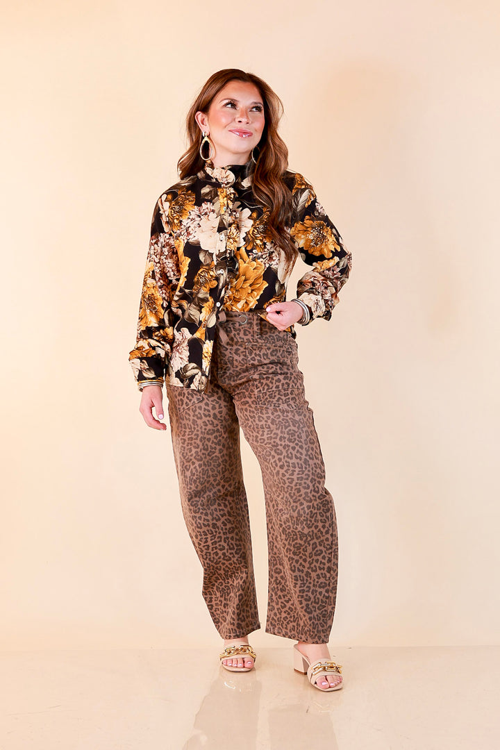 Heart of Gold black and gold floral tie neck long sleeve blouse