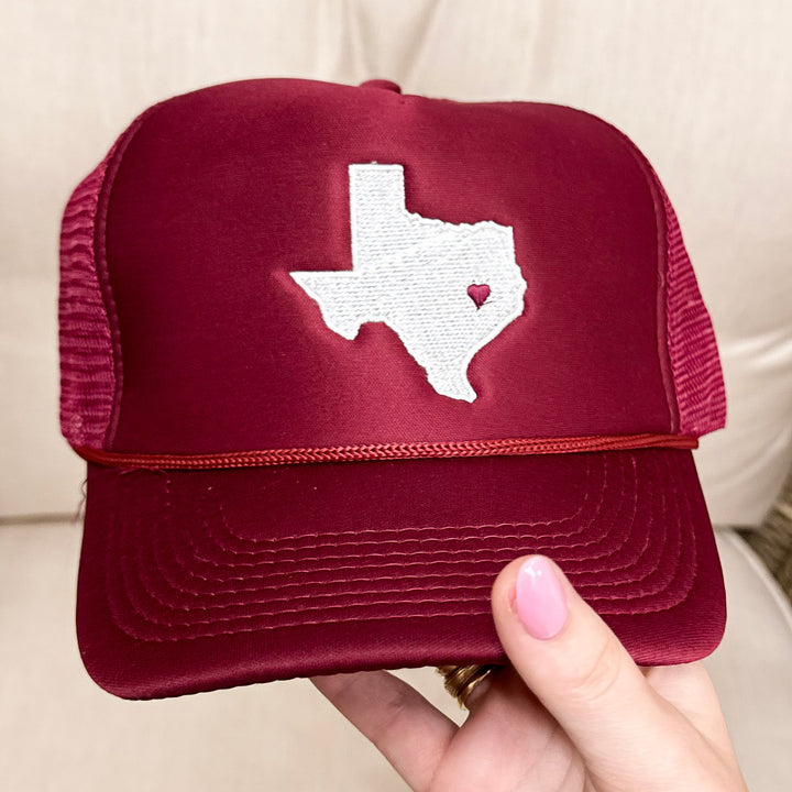 Heart Of Texas Mesh Trucker Hat in Maroon and White