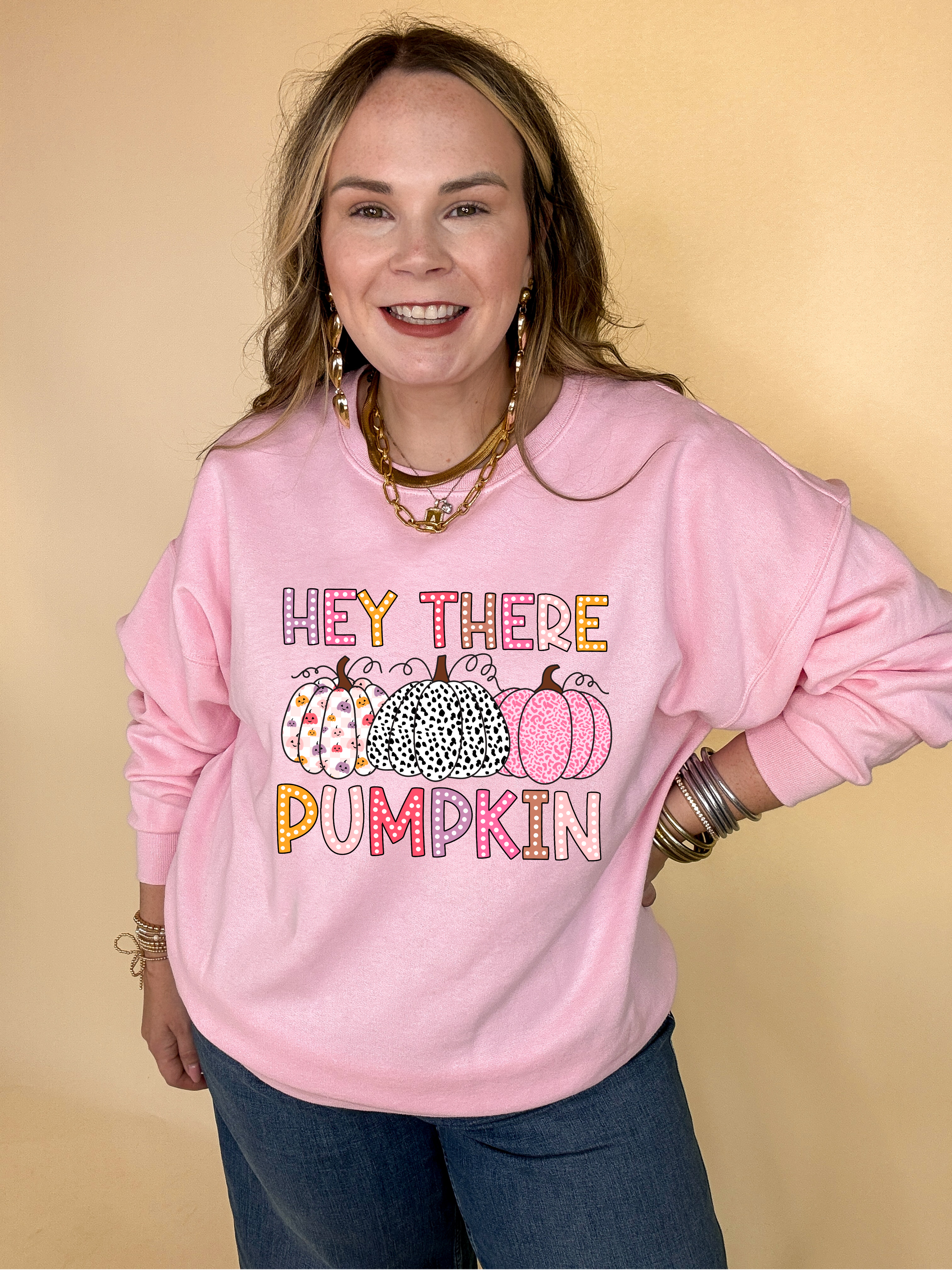 Online Exclusive | Hey There Pumpkin Three Verity's of Pattern Pumpkins Graphic Sweatshirt in Multiple Color Options