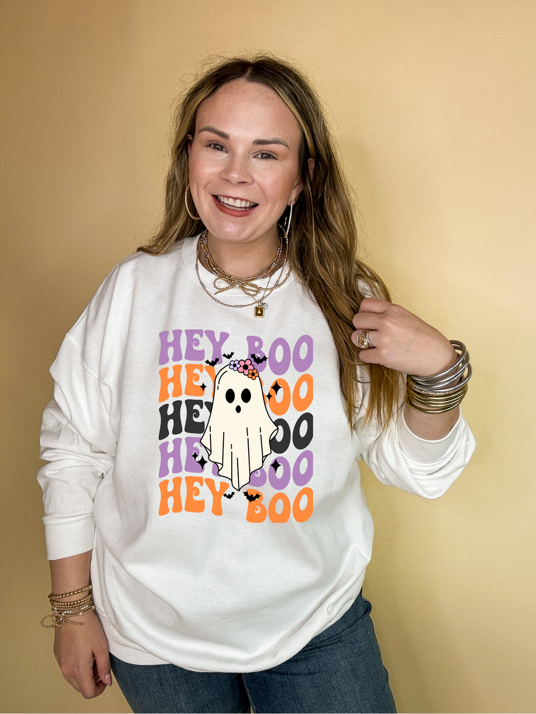 Online Exclusive |  Hey Boo Ghost with Floral Headpiece Graphic Sweatshirt in Multiple Color Options