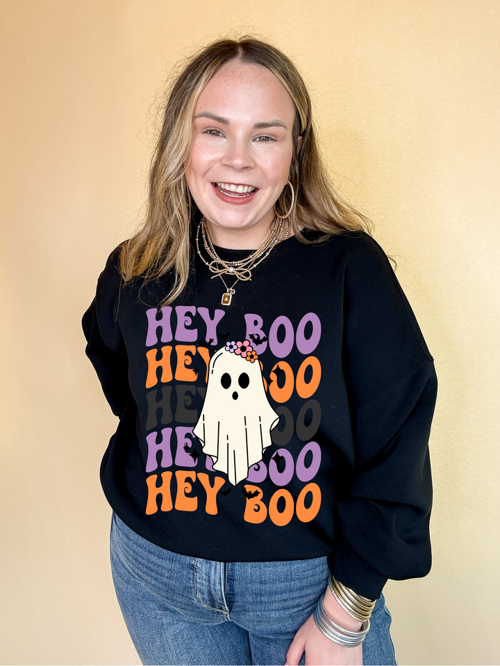 Online Exclusive |  Hey Boo Ghost with Floral Headpiece Graphic Sweatshirt in Multiple Color Options