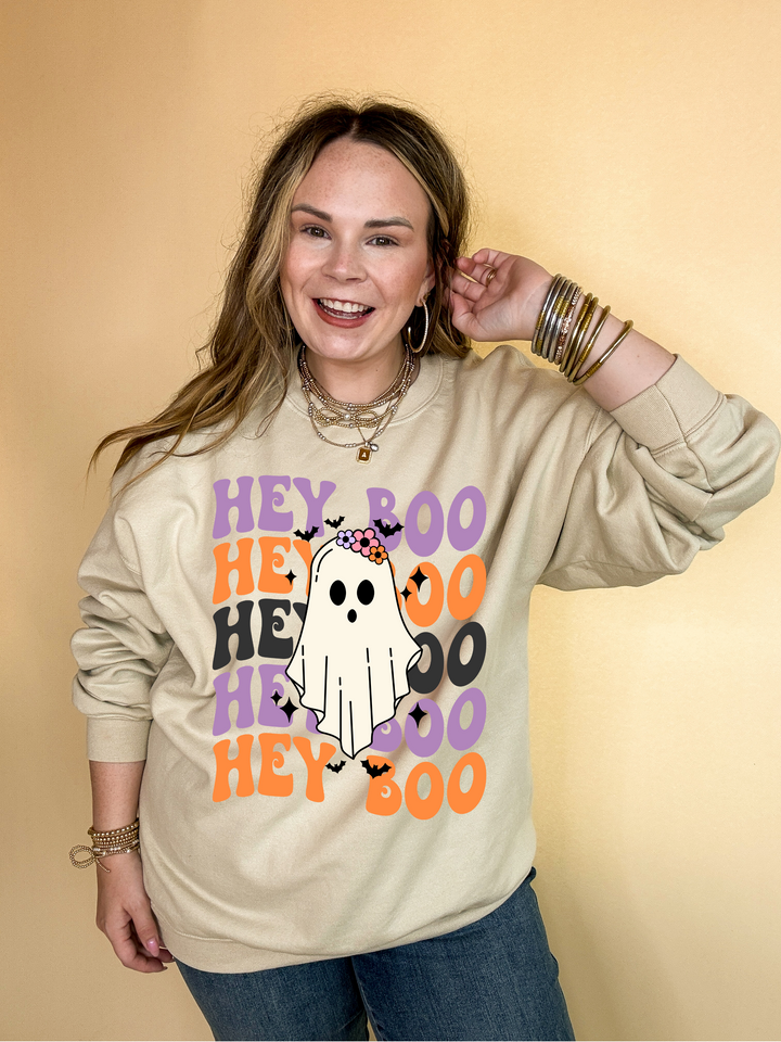 Online Exclusive |  Hey Boo Ghost with Floral Headpiece Graphic Sweatshirt in Multiple Color Options