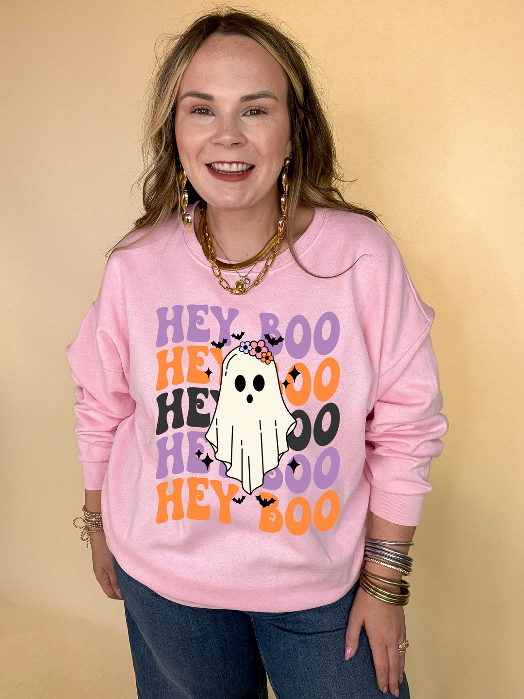 Online Exclusive |  Hey Boo Ghost with Floral Headpiece Graphic Sweatshirt in Multiple Color Options
