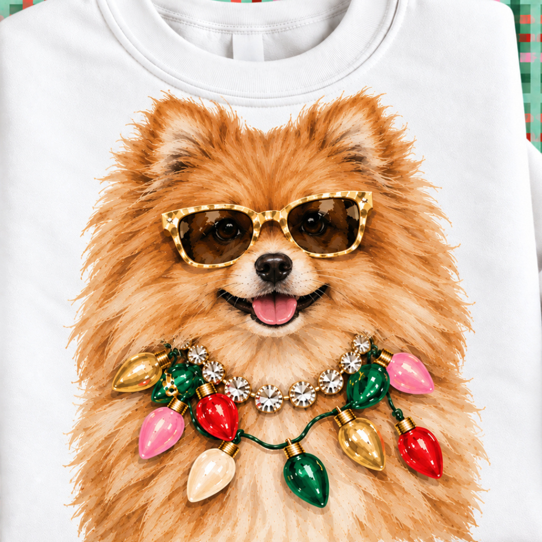 Made to Order | Holiday Boujee Pomeranian Graphic Tee or Sweatshirt in Multiple Printing Options on White