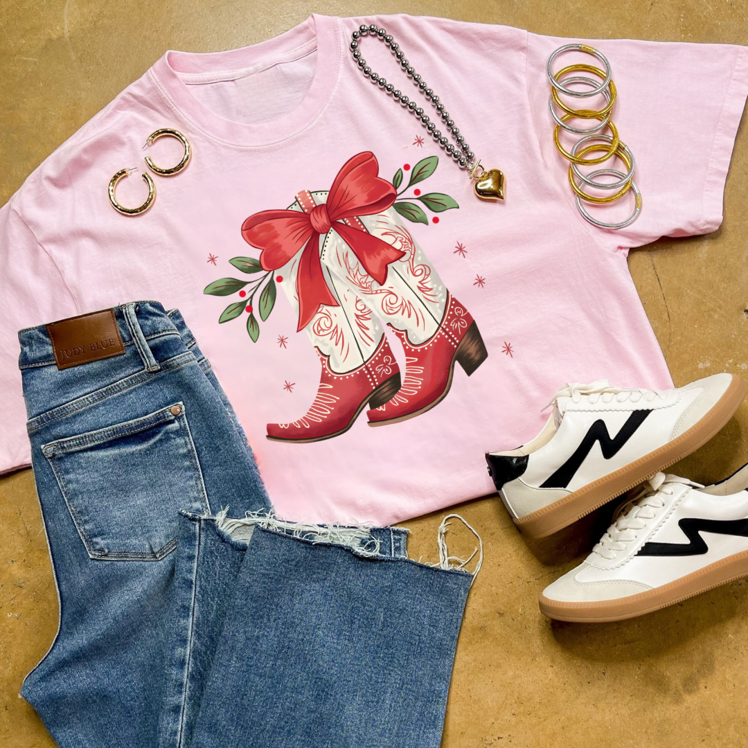 Online Exclusive | Holly Jolly Kicks Red Christmas Boots Graphic Tee in Multiple Color Options