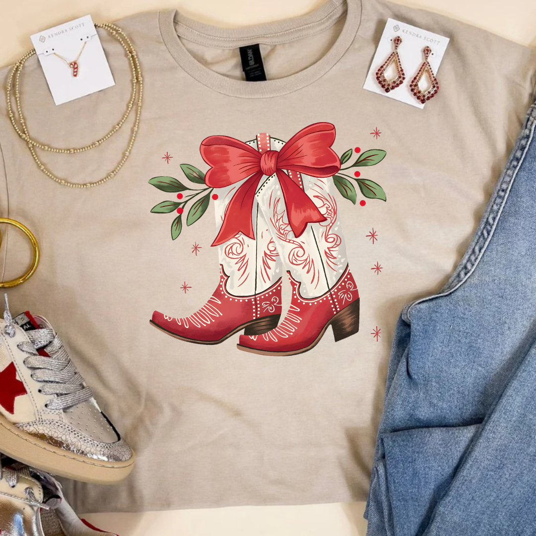 Online Exclusive | Holly Jolly Kicks Red Christmas Boots Graphic Tee in Multiple Color Options