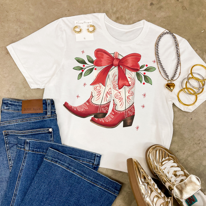 Online Exclusive | Holly Jolly Kicks Red Christmas Boots Graphic Tee in Multiple Color Options