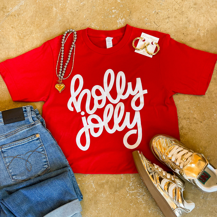 Holly Jolly Short Sleeve Graphic Tee in Red