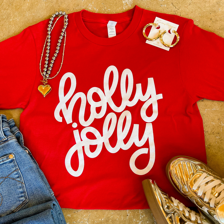 Holly Jolly Short Sleeve Graphic Tee in Red