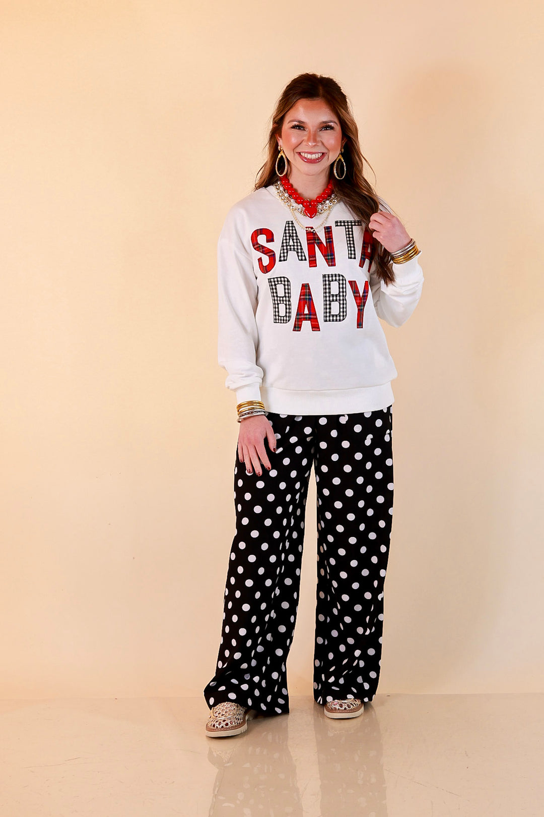 Hurry Down the Chimney Santa Baby Sweatshirt in White